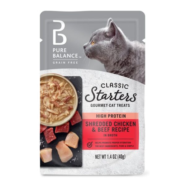 Pure Balance Classic Starters Gourmet Cat Treats, Shredded Chicken & Beef In Broth, 1.4 Oz, 5 Pack - Image 4