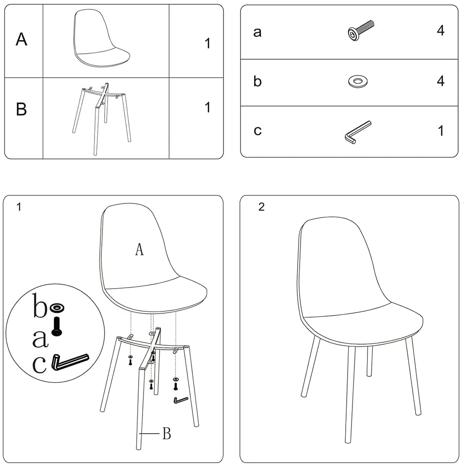 CangLong Washable PU Cushion Seat Back, Mid Century Metal Legs for Kitchen Dining Room Side Chair - Image 5