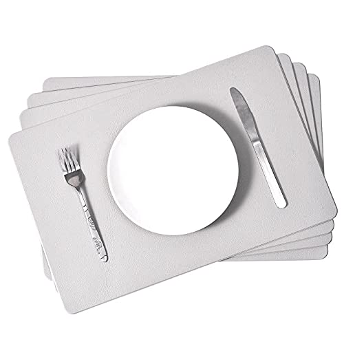 PU Leather Place Mats Grey Set Of 4 Washable Waterproof Table Mats for kitchen and dining - Image 2